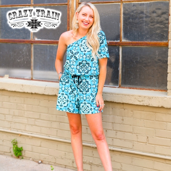 NWT 🌵 CRAZY TRAIN 🌵 ROMPER BLUE & BLACK  GROOVY BABY - Picture 1 of 2